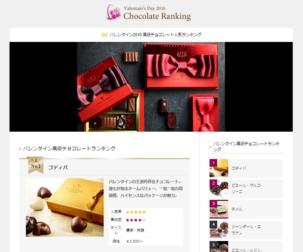 バレンタイン高級チョコレートのホームページ
